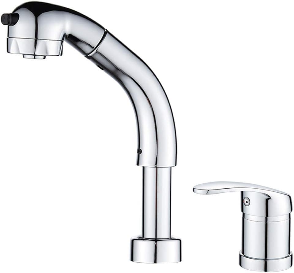 洗面台蛇口 洗面水栓 ツーホール式 洗髪用 シングルレバーホース引き出し式