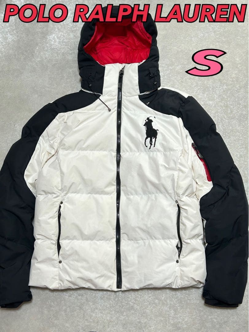 ポロラルフローレンダウンジャケットビッグポニー 刺繍ロゴ S バイカラー
