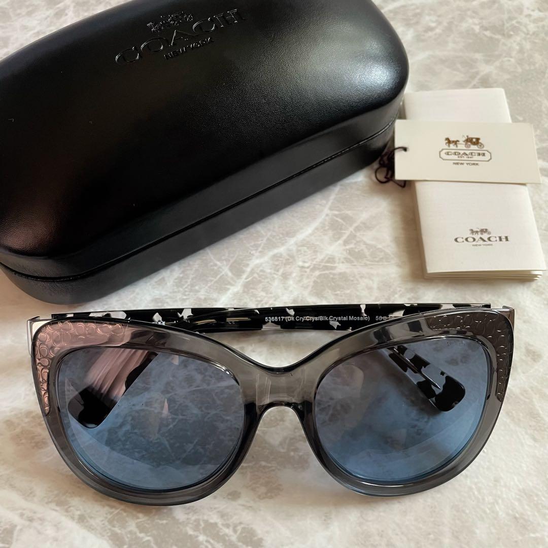 新品同様コーチCOACHサングラス黒グレーブラックべっ甲アイウェアクリアゼブラ