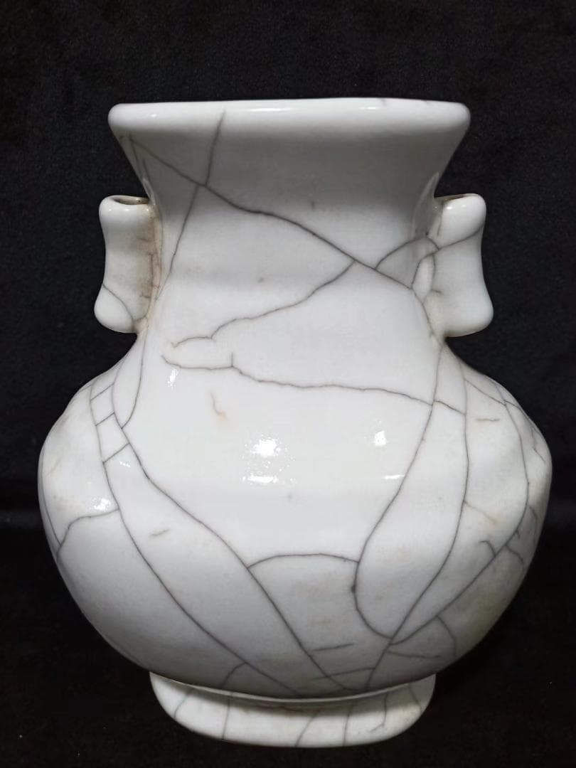 中国古美術  開片亀裂釉薬 貫耳瓶 置物 賞物観賞瓶 文房具インテリア