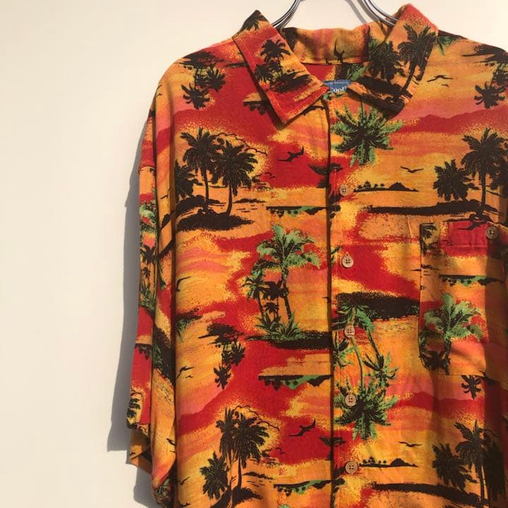 80sUS古着TropiCoolビンテージアロハシャツ夕暮れ2XL