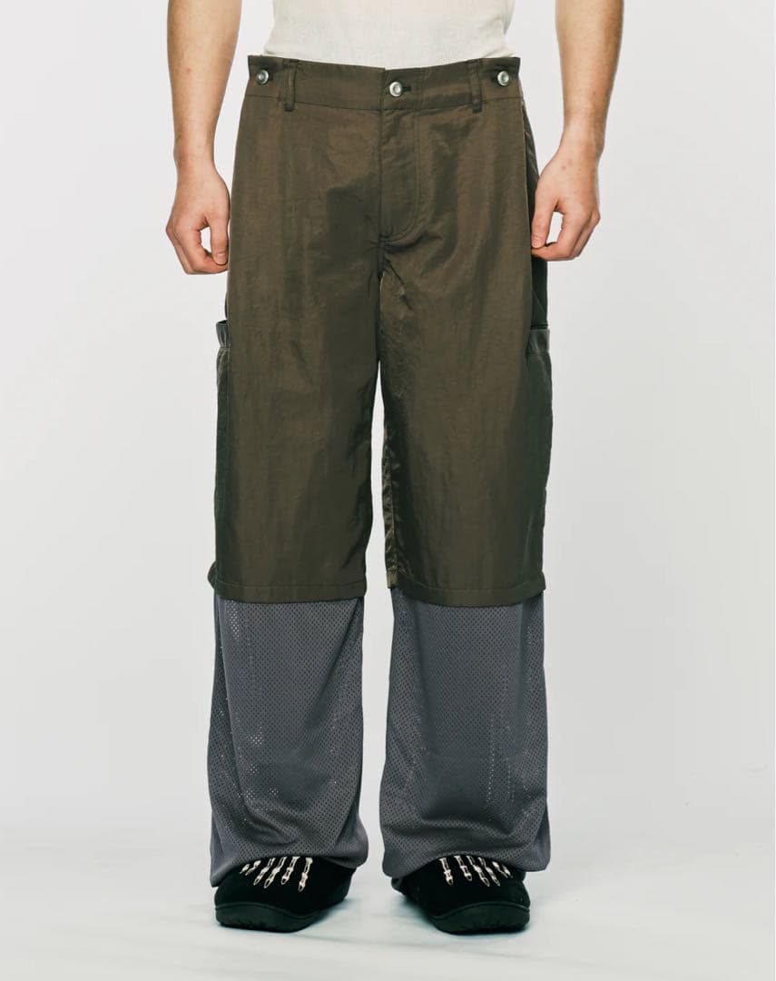 オリーブ色 ナイロン ワークパンツ メッシュ