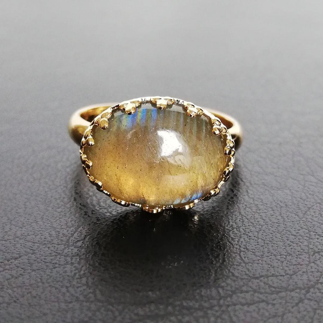 ✤天然石 ラブラドライト 大粒オーバル クラウン リング✤