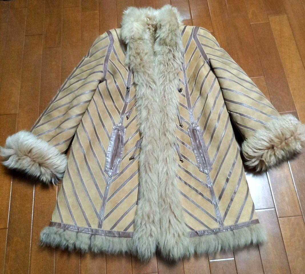 ヴィンテージリバーシブルムートンリアルファー毛皮ハーフコートM