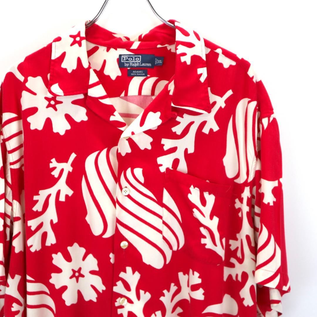 レーヨン 90s ポロ ラルフローレン 総柄 ADAMS 半袖 シャツ アロハ