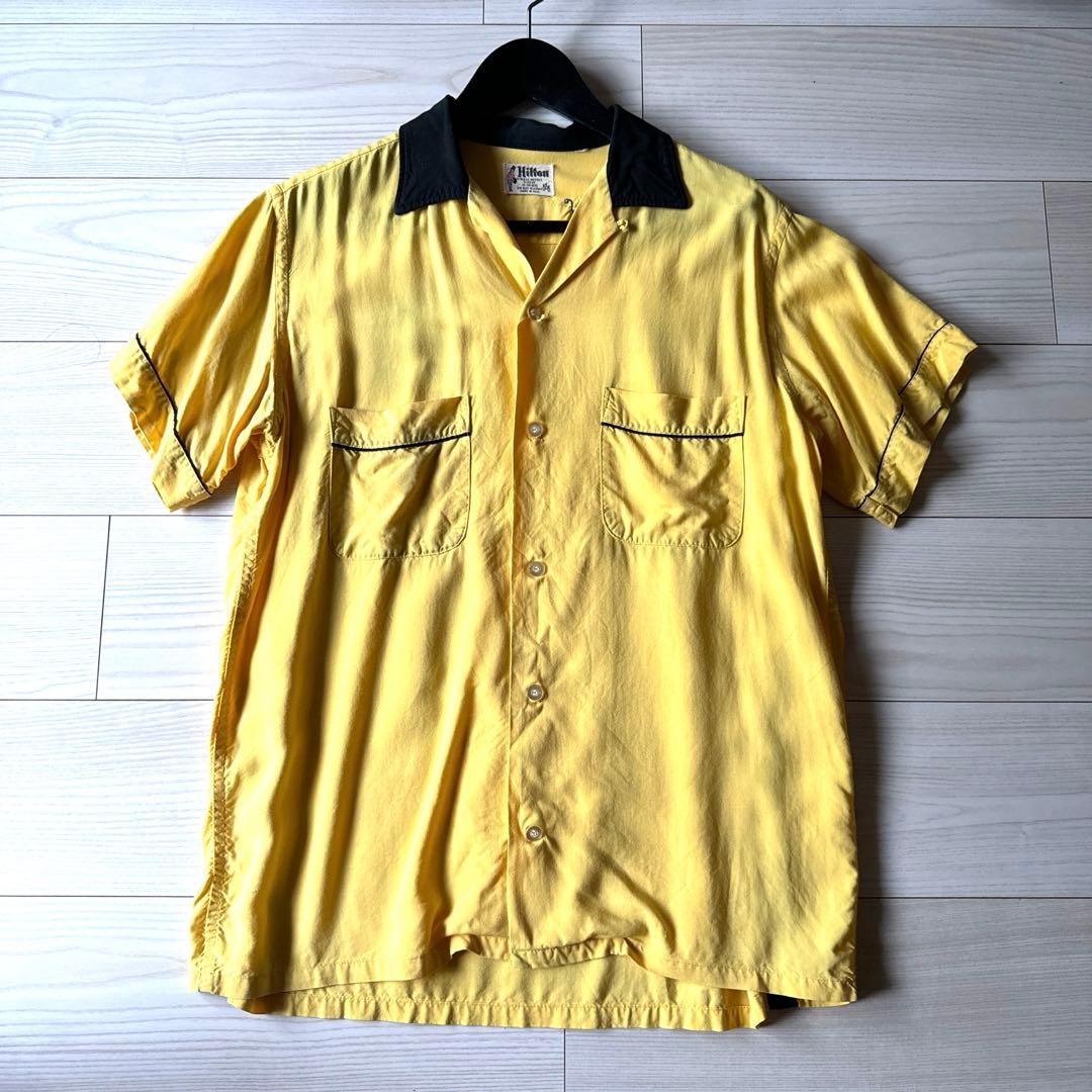 60s 極上ボーリングシャツイエローネイビーUSA製15 15/1/2