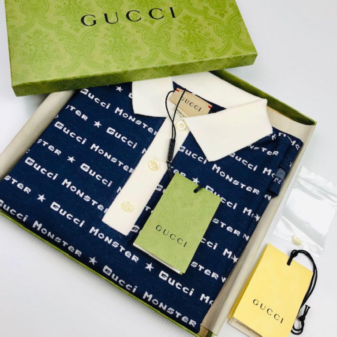 新品未使用★GUCCI・キッズ ロゴ総柄 コットン ポロシャツ6(120/60)