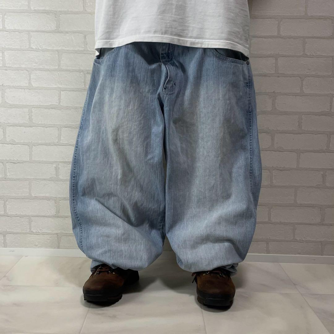 サウスポール 極太 オーバーサイズ デニム バギーパンツ ライトブルー 無地