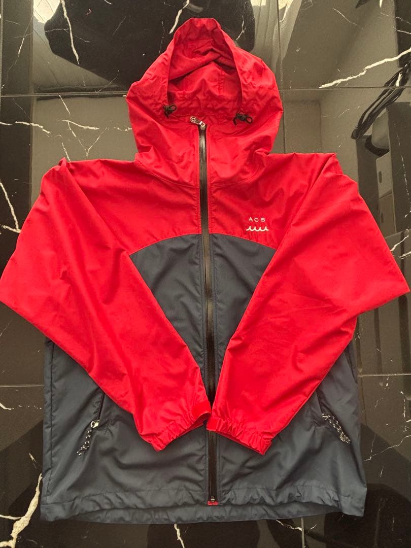 MUTA フード付きナイロンジャケット 赤/グレー